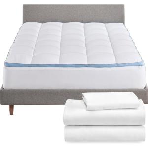 imageCalifornia Design Den 4 Piece Bedding Bundle  3 Piece Sheet Set 100 Cotton Sateen  1 Mattress Topper Twin XL White