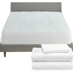 imageCalifornia Design Den 4 Piece Bedding Bundle  3 Piece Sheet Set 100 Cotton Sateen with 1 Mattress Pad Twin XL White