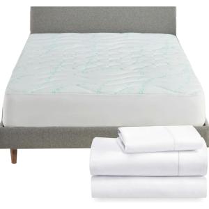imageCalifornia Design Den 4 Piece Bedding Bundle  3 Piece Sheet Set 400 Thread Count 100 Cotton Sateen with 1 Mattress Pad Twin XL White