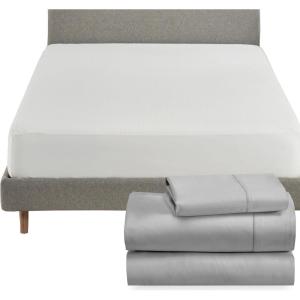 imageCalifornia Design Den 4 Piece Bedding Bundle  3 Piece Sheet Set 400 Thread Count 100 Cotton Sateen with 1 Mattress Protector Twin XL Light Gray
