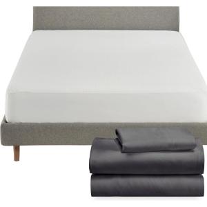 imageCalifornia Design Den 4 Piece Twin XL Size Sheet Set Grey and Waterproof Mattress Protector White Bundle  Soft 100 Cotton Sateen 3 Piece Sheet Set with 1 Mattress Protector