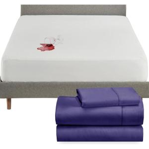 imageCalifornia Design Den 4 Piece Twin XL Size Sheet Set Purple and Waterproof Mattress Protector White Bundle  400 Thread Count 100 Cotton Sateen 3 Piece Sheet Set with 1 Mattress Protector