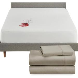 imageCalifornia Design Den 4 Piece Twin XL Size Sheet Set Taupe and Waterproof Mattress Protector White Bundle  400 Thread Count 100 Cotton Sateen 3 Piece Sheet Set with 1 Mattress Protector