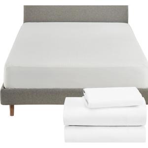 imageCalifornia Design Den 4 Piece Twin XL Size Sheet Set and Waterproof Mattress Protector Bundle  100 Organic Cotton Percale 3 Piece Sheet Set with 1 Mattress Protector White