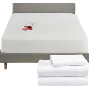 imageCalifornia Design Den 4 Piece Twin XL Size Sheet Set and Waterproof Mattress Protector Bundle  400 Thread Count 100 Cotton Sateen 3 Piece Sheet Set with 1 Mattress Protector White