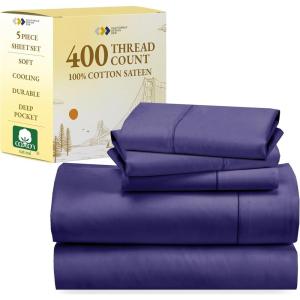 imageCalifornia Design Den 5 Piece Twin XL Size Sheet Set with 3 Pillowcases 400 Thread Count 100 Cotton Sateen Purple