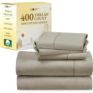 imageCalifornia Design Den 5 Piece Twin XL Size Sheet Set with 3 Pillowcases 400 Thread Count 100 Cotton Sateen Taupe