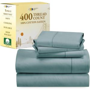 imageCalifornia Design Den 5 Piece Twin XL Size Sheet Set with 3 Pillowcases 400 Thread Count 100 Cotton Sateen Teal