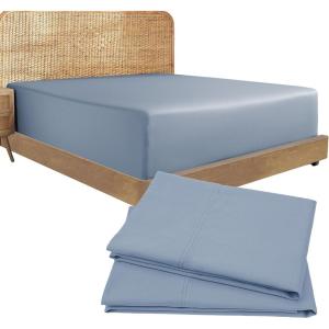 imageCalifornia Design Den Bedding Bundle  Twin XL Fitted Sheet with 2 Pillowcases 100 Organic Cotton Percale Blue Hydrangea