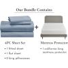 image5 Piece California King Size Sheet Set Blue Hydrangea and Waterproof Mattress Protector White Bundle  100 Organic Cotton Percale 4 Piece Sheet Set with 1 Mattress Protector