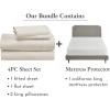 image5 Piece California King Size Sheet Set Natural Ivory and Waterproof Mattress Protector White Bundle  100 Organic Cotton Percale 4 Piece Sheet Set with 1 Mattress Protector