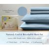 imageCalifornia Design Den Queen Size Bed Set 400 Thread Count 100 Cotton Sateen Sheets Deep Pocket Cooling Plaid41  Striped Blue Hydrangea