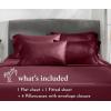 imageCalifornia Design Den Queen Size Bed Set 400 Thread Count 100 Cotton Sateen Sheets Deep Pocket Cooling PlaidBurgundy Red