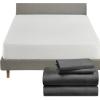 image5 Piece California King Size Sheet Set Grey and Waterproof Mattress Protector White Bundle  Rayon from Bamboo Sateen 4 Piece Sheet Set with 1 Mattress Protector