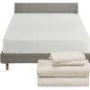 image5 Piece California King Size Sheet Set Natural Ivory and Waterproof Mattress Protector White Bundle  100 Organic Cotton Percale 4 Piece Sheet Set with 1 Mattress Protector