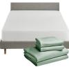 image5 Piece California King Size Sheet Set Sage Green and Waterproof Mattress Protector Bundle White  100 Egyptian Cotton Sateen 4 Piece Sheet Set with 1 Mattress Protector