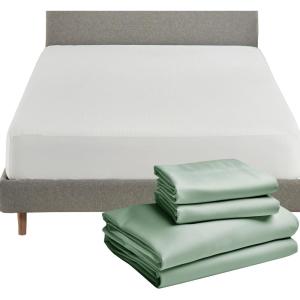 image5 Piece California King Size Sheet Set Sage Green and Waterproof Mattress Protector Bundle White  100 Egyptian Cotton Sateen 4 Piece Sheet Set with 1 Mattress Protector