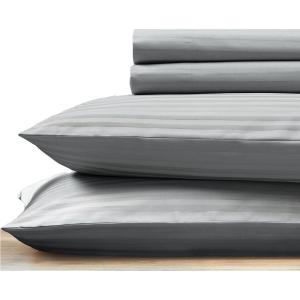 imageCalifornia Design Den Queen Size Bed Set 400 Thread Count 100 Cotton Sateen Sheets Deep Pocket Cooling Plaid40  Striped Silver Gray