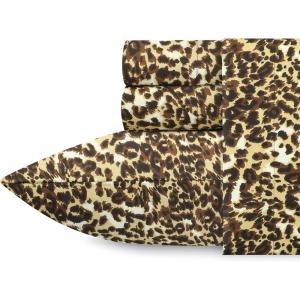 imageCalifornia Design Den Queen Size Bed Set 400 Thread Count 100 Cotton Sateen Sheets Deep Pocket Cooling PlaidPattern  Leopard Print