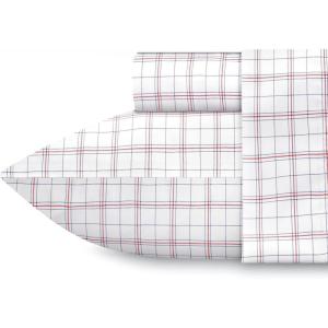 imageCalifornia Design Den Queen Size Bed Set 400 Thread Count 100 Cotton Sateen Sheets Deep Pocket Cooling PlaidPattern  Plaid