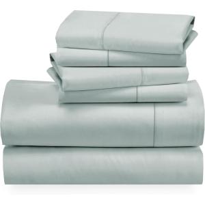 imageCalifornia Design Den Queen Size Bed Set 400 Thread Count 100 Cotton Sateen Sheets Deep Pocket Cooling PlaidSilver Sage