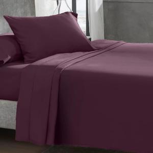 imageCalifornia Design Den Queen Size Bed Set 400 Thread Count 100 Cotton Sateen Sheets Deep Pocket Cooling PlaidSoft Plum
