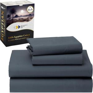 imageCalifornia Design Den Certified 100 Egyptian Cotton Sheets Queen Size Bed Set  Crisp Percale Queen Sheet Set Deep Pocket Cool ampamp Durable Luxury Bedding  WhiteMineral Blue