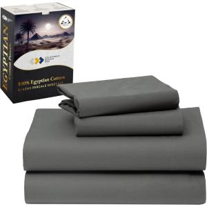 imageCalifornia Design Den Certified 100 Egyptian Cotton Sheets Queen Size Bed Set  Crisp Percale Queen Sheet Set Deep Pocket Cool ampamp Durable Luxury Bedding  WhiteGrey