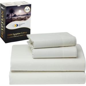 imageCalifornia Design Den Certified 100 Egyptian Cotton Sheets Queen Size Bed Set  Crisp Percale Queen Sheet Set Deep Pocket Cool ampamp Durable Luxury Bedding  WhiteIvory