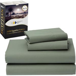 imageCalifornia Design Den Certified 100 Egyptian Cotton Sheets Queen Size Bed Set  Crisp Percale Queen Sheet Set Deep Pocket Cool ampamp Durable Luxury Bedding  WhiteSage Mist