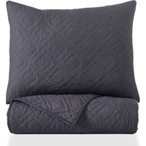 imageCalifornia Design Den HandQuilted King Size Quilt Set 100 Cotton Fabric 3 Piece Ivory King Size Quilt Set Includes 2 Shams All Season Lightweight PreSoftened Diamond Pattern Creamy IvoryCharcoal
