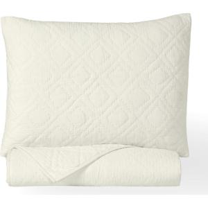 imageCalifornia Design Den HandQuilted King Size Quilt Set 100 Cotton Fabric 3 Piece Ivory King Size Quilt Set Includes 2 Shams All Season Lightweight PreSoftened Diamond Pattern Creamy IvoryIvory