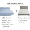 image4 Piece Twin Size Stripped Sheet Set Light Blue and Waterproof Mattress Protector White Bundle  500 Thread Count 100 Cotton Sateen 3 Piece Sheet Set with 1 Mattress Protector