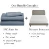 imageCalifornia Design Den 4 Piece Twin Size Sheet Set Pastel Blue and Waterproof Mattress Protector White Bundle  600 Thread Count 100 Cotton Sateen 3 Piece Sheet Set with 1 Mattress Protector