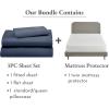 imageCalifornia Design Den 4 Piece Twin Size Sheet Set Royal Navy Blue and Waterproof Mattress Protector White Bundle  600 Thread Count 100 Cotton Sateen 3 Piece Sheet Set with 1 Mattress Protector