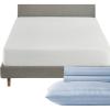 image4 Piece Twin Size Stripped Sheet Set Light Blue and Waterproof Mattress Protector White Bundle  500 Thread Count 100 Cotton Sateen 3 Piece Sheet Set with 1 Mattress Protector