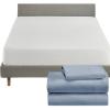 imageCalifornia Design Den 4 Piece Twin Size Sheet Set Blue Hydrangea and Waterproof Mattress Protector White Bundle  100 Organic Cotton Percale 3 Piece Sheet Set with 1 Mattress Protector