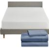 imageCalifornia Design Den 4 Piece Twin Size Sheet Set Blue Hydrangea and Waterproof Mattress Protector White Bundle  Rayon from Bamboo Sateen 3 Piece Sheet Set with 1 Mattress Protector