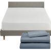 imageCalifornia Design Den 4 Piece Twin Size Sheet Set Pastel Blue and Waterproof Mattress Protector White Bundle  600 Thread Count 100 Cotton Sateen 3 Piece Sheet Set with 1 Mattress Protector