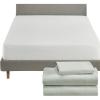 imageCalifornia Design Den 4 Piece Twin Size Sheet Set Silver Sage and Waterproof Mattress Protector White Bundle  Soft 100 Cotton Sateen 3 Piece Sheet Set with 1 Mattress Protector