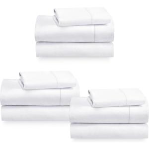 imageCalifornia Design Den 3Pack Sheet Sets 400 Thread Count 100 Cotton Sateen Deep Pocket Includes 3 Fitted Sheets 3 Flat Sheets and 3 Pillowcases Twin White