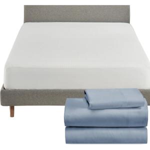 imageCalifornia Design Den 4 Piece Twin Size Sheet Set Blue Hydrangea and Waterproof Mattress Protector White Bundle  100 Organic Cotton Percale 3 Piece Sheet Set with 1 Mattress Protector