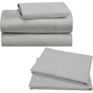 imageCalifornia Design Den Bedding Bundle  Twin Sheet Set with 3 Pillowcases 100 Organic Cotton Percale Light Grey