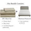 imageCalifornia Design Den 4 Piece Twin Size Sheet Set Beige and Waterproof Mattress Protector White Bundle  Rayon from Bamboo Sateen 3 Piece Sheet Set with 1 Mattress Protector