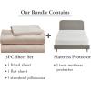 imageCalifornia Design Den 4 Piece Twin Size Sheet Set Beige and Waterproof Mattress Protector White Bundle  Soft 100 Cotton Sateen 3 Piece Sheet Set with 1 Mattress Protector