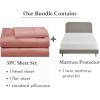 imageCalifornia Design Den 4 Piece Twin Size Sheet Set Bright Salmon and Waterproof Mattress Protector White Bundle  400 Thread Count 100 Cotton Sateen 3 Piece Sheet Set with 1 Mattress Protector