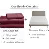 imageCalifornia Design Den 4 Piece Twin Size Sheet Set Burgundy Red and Waterproof Mattress Protector White Bundle  400 Thread Count 100 Cotton Sateen 3 Piece Sheet Set with 1 Mattress Protector