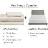 imageCalifornia Design Den 4 Piece Twin Size Sheet Set Ivory and Waterproof Mattress Protector White Bundle  Soft 100 Cotton Sateen 3 Piece Sheet Set with 1 Mattress Protector