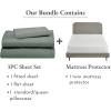 imageCalifornia Design Den 4 Piece Twin Size Sheet Set Sage Green and Waterproof Mattress Protector White Bundle  600 Thread Count 100 Cotton Sateen 3 Piece Sheet Set with 1 Mattress Protector