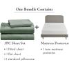 imageCalifornia Design Den 4 Piece Twin Size Sheet Set Sage Green and Waterproof Mattress Protector White Bundle  Soft 100 Cotton Sateen 3 Piece Sheet Set with 1 Mattress Protector